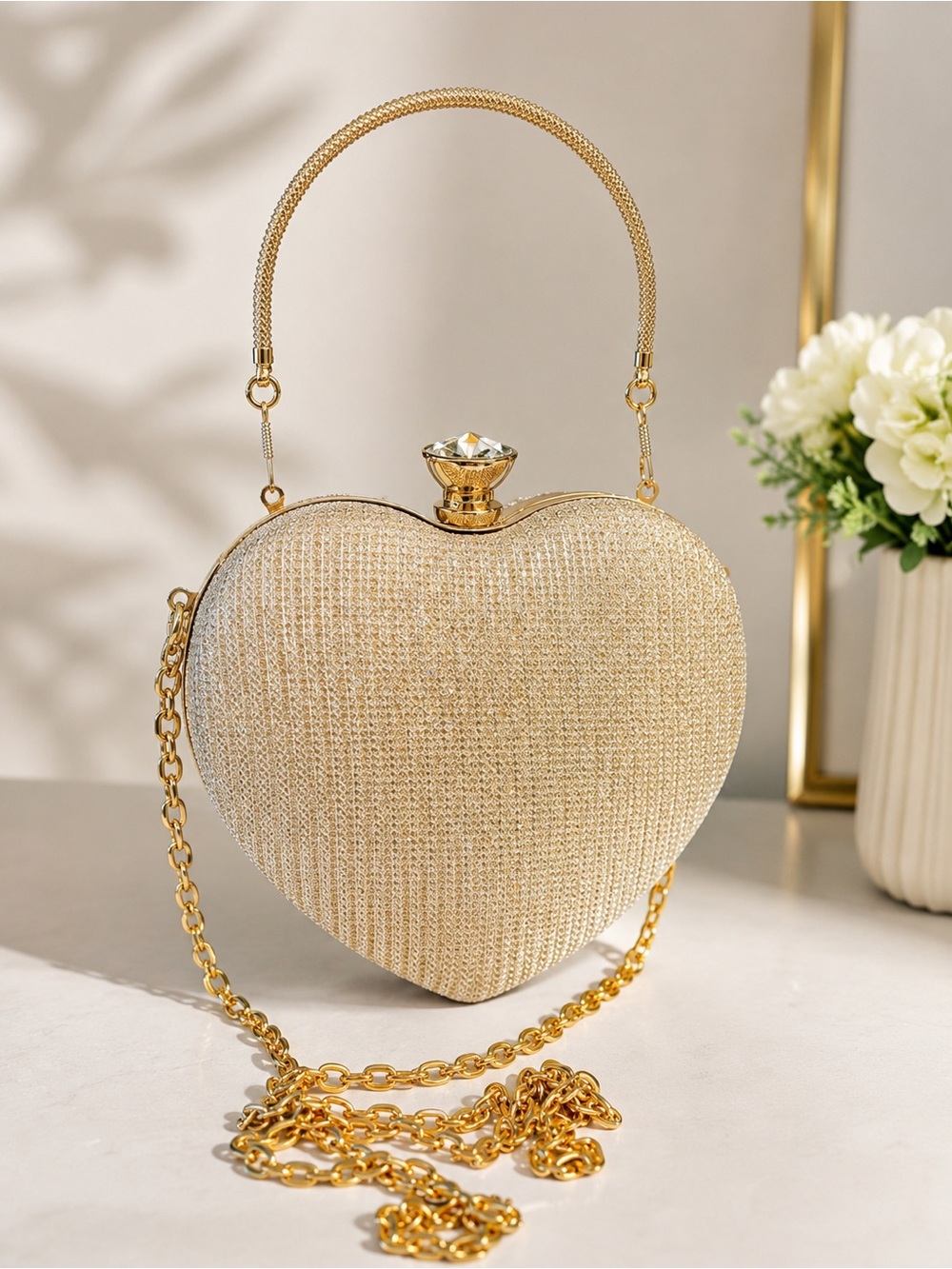 🆕 Elegant Gold Heart-Shaped Evening Bag - Gold